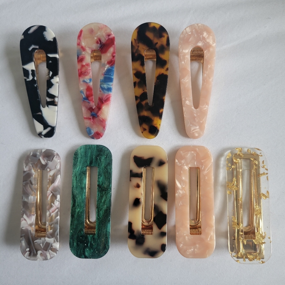 Lot of 9 Multicolor Acrylic Resin Hair Clips